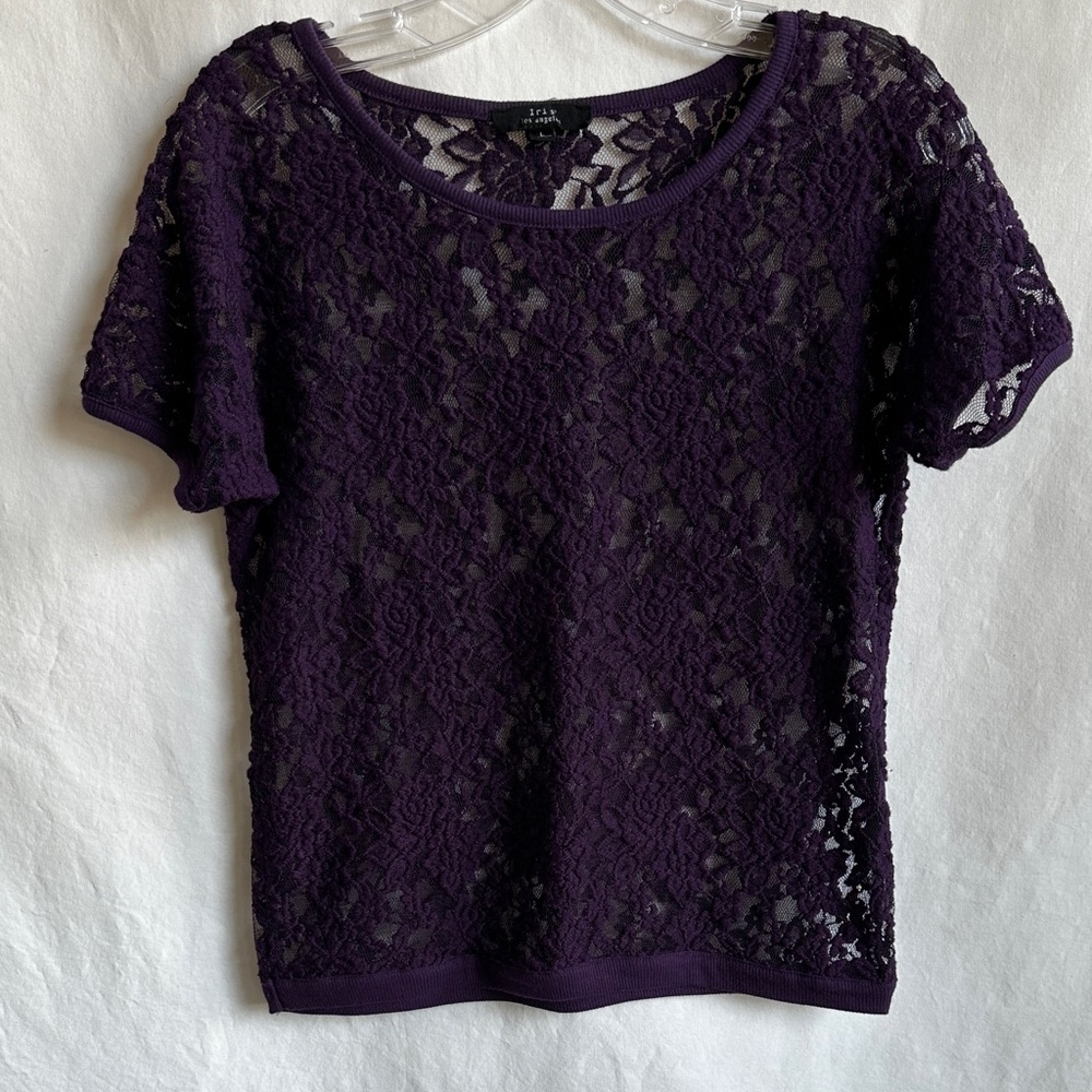 Iris Los Angeles purple lace semi-sheer top, size L